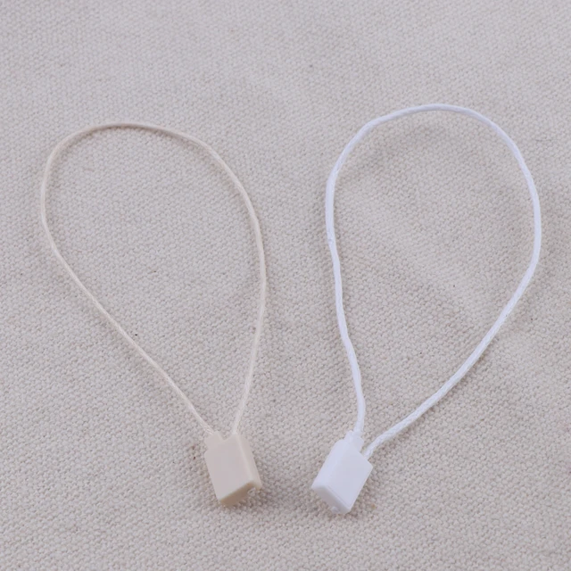 100PCPlastic Hang Tag Seal String With Bullet Plug Wax Line Cord Snap Head  Loop Lock Buckle