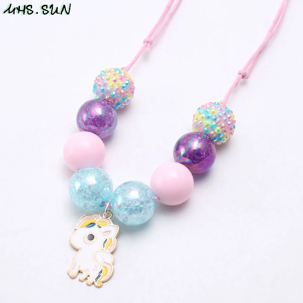 

MHS.SUN Cartoon Horse Pendant Adjustable Rope Necklace Child/Kids/Girls Beads Chunky Necklace For Baby Fashion Chunky Jewelry