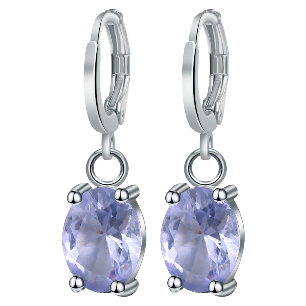 

New Brand Light Purple Tanzanites LeverBack Earrings Silver Color Elegant CZ Cubic Zirconia Dangle Earring For Women Accessories