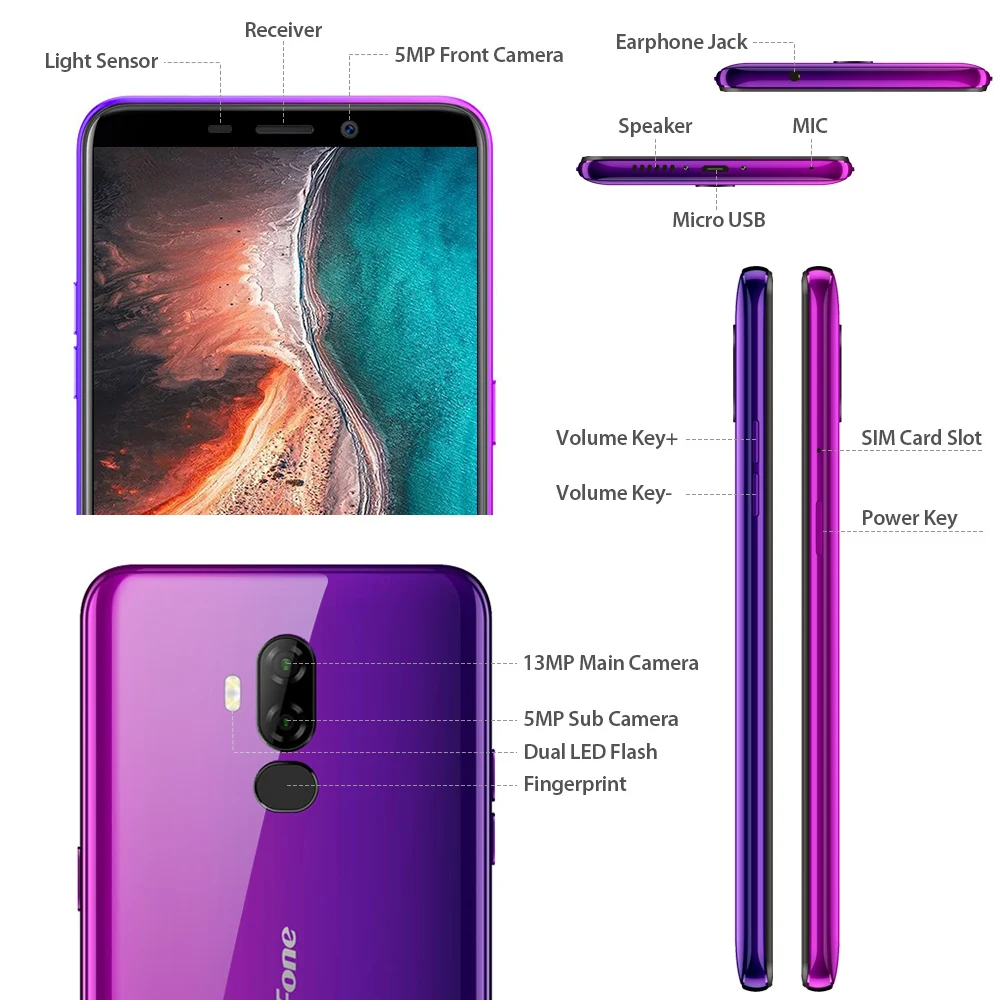 Ulefone P6000 Plus 6350 мАч Смартфон Android 9 0 6 дюймов HD + Двойная камера Ouad Core 3 ГБ 32 мобильный