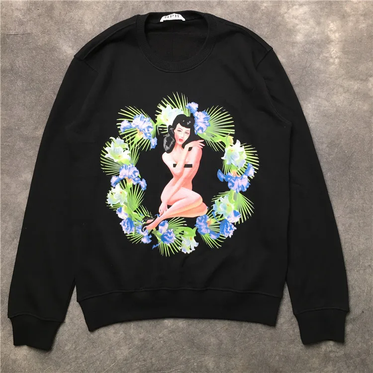 Новинка 19ss мужские высокие панк голые девушки цветок толстовки с капюшоном Кофты бархат хлопок Дрейк толстый флис улица хип хоп# H40