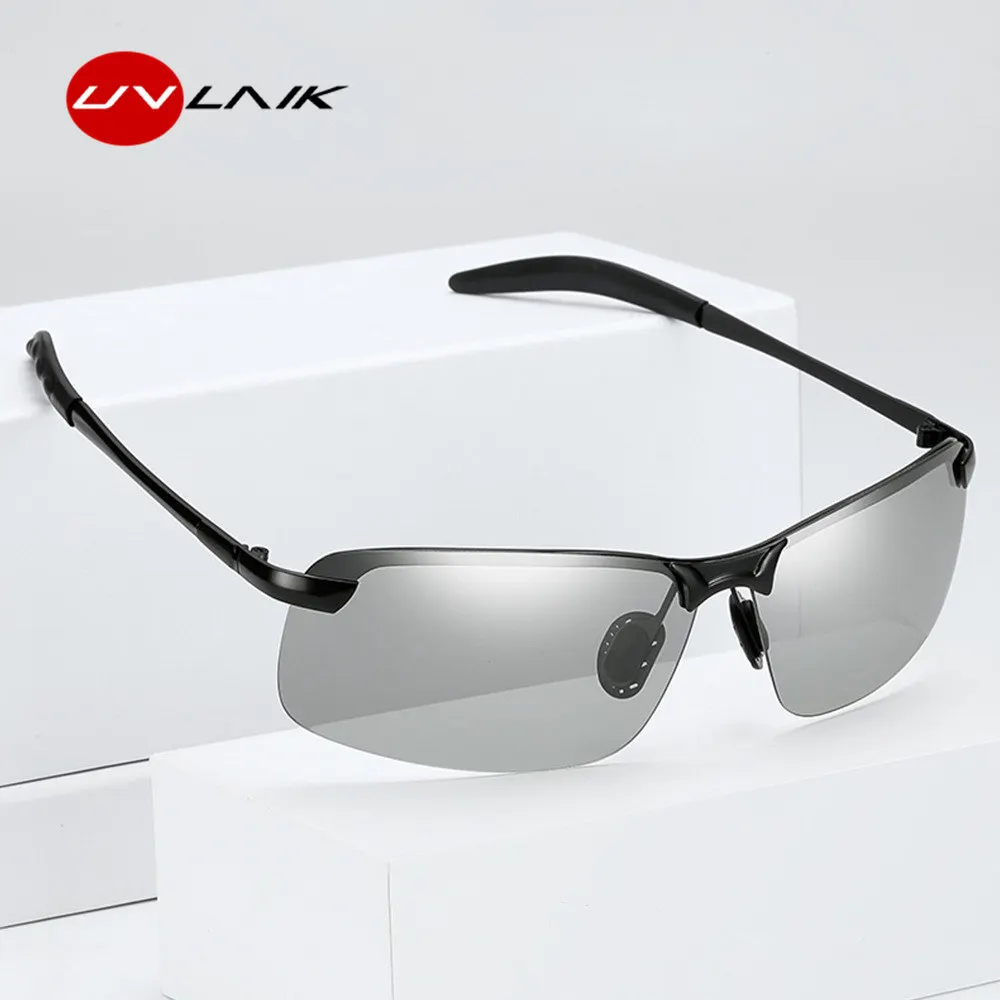 UVLAIK, 3043, фотохромные солнцезащитные очки, мужские, поляризационные, хамелеон, обесцвечивание, солнцезащитные очки, мужские, без оправы, день, ночь, для вождения, солнцезащитные очки