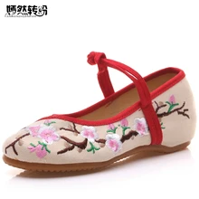 Vente chaude Vintage Femmes de Chaussures Chinois Plat Talon Avec Fleur Broderie Confortable Doux Toile Chaussures Plus La Taille 41