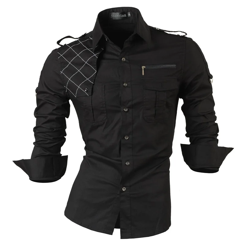 Prix Jeansian hommes à manches longues robe chemises décontractées Slim Fit mode élégant Designer militaire 8371