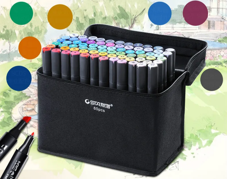 Ручной разноцветный дизайн маркер ручка двойной наконечник кисть тонкий наконечник спиртовое масло Эскиз Маркер 80 цветов ручная роспись манга рисунок дизайн набор