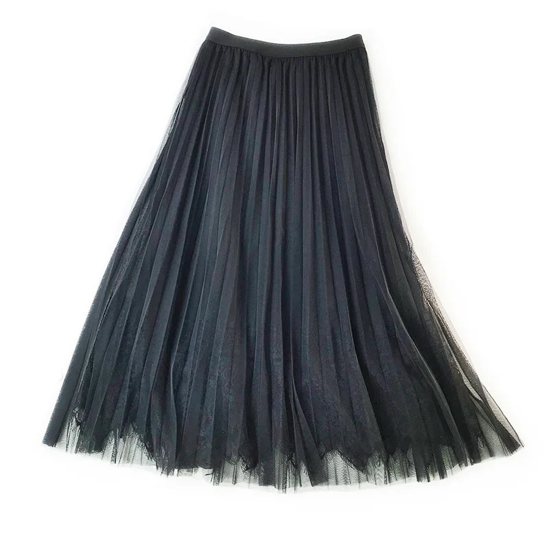 

2019 New Lace Skirt Gauze Lady Temperament Long Section A Word Hundred Fold Skirt A-Line Lace Mid-Calf