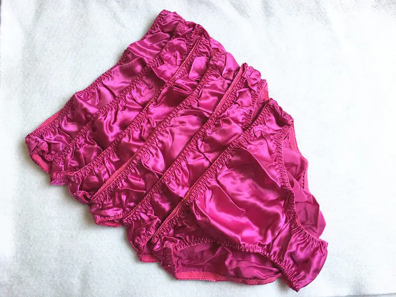 6PCS Women's 100 Silk Bikini Panties L XL XXL(W24" 40")Solid Rose red
