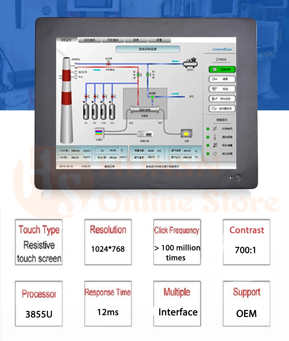 12,1 дюймов промышленная сенсорная панель ПК, 4 провода резистивный сенсорный экран, Intel 3855U, все в одном компьютере, Wins 7/10, Linux, [HUNSN WD11]