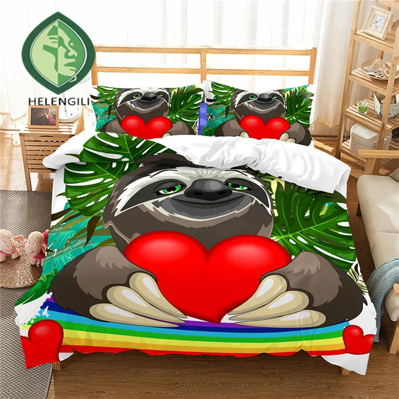 

HELENGILI 3D Bedding Set cartoon Sloth Print Duvet cover set bedclothes with pillowcase bed set home Textiles #ET-17