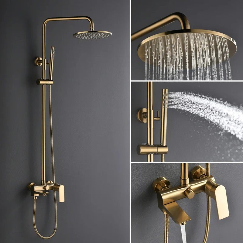 

Golden copper shower room wall lift hot and cold water bath shower set bath