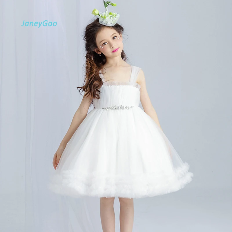 

JaneyGao White Flower Girl Dresses For Wedding Party Ball Gown Tulle Princess With Elegant Crystal 2019 New Fashion Hot Sale