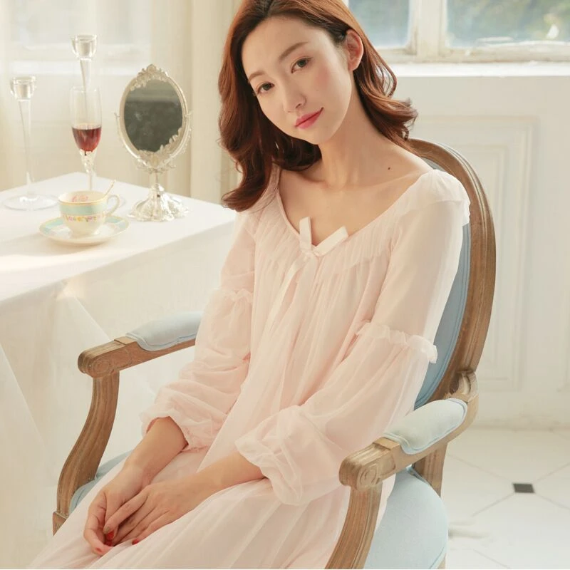 Ночная рубашка женская белая розовая с длинным рукавом|long sleeve nightgown|nightgown princesshome