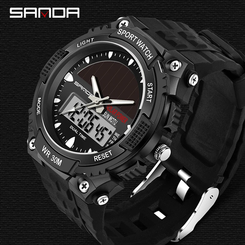 

2019 SANDA 719 Solar Men's Watch Man Fashion Waterproof Sports Watches Digital Quartz Relogio Masculino erkek kol saat