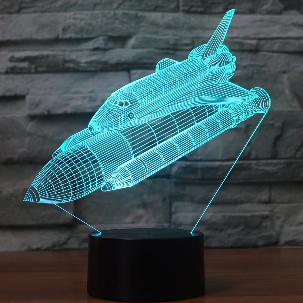 Многоцветная светодиодная лампа 3D иллюзия космическая самолета с USB сенсорной
