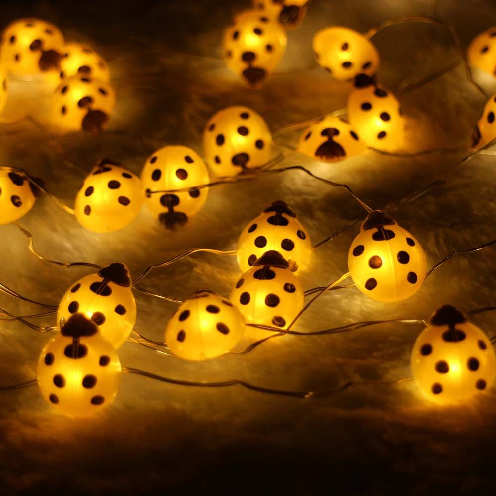 

40LED10Ft 3m Ladybug Led string Light Decoration Halloween Indoor&Outdoor Battery Operated Silver Wire String Lights With Remote