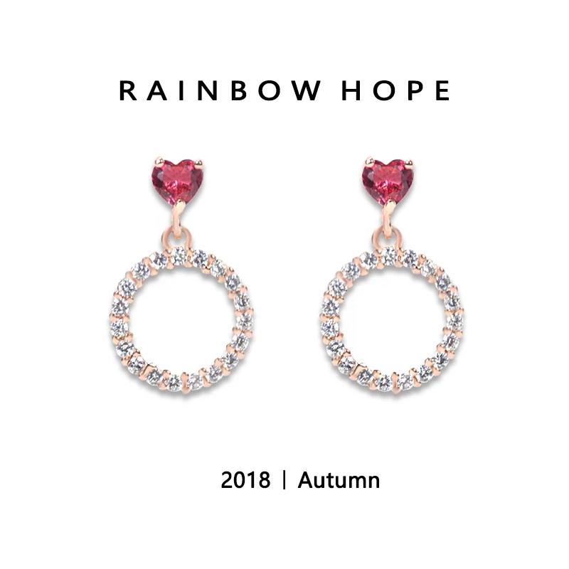 

New design Cute heart round pendant Rose Gold stud earrings S925 silver needle Korean earrings for women dating fashion jewelry