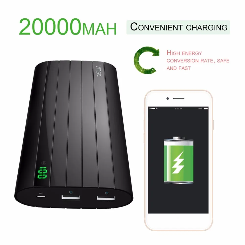 VINSIC 15000mAh Powerbank Extenal Battery Pack Portable Power Charger Fast Charger Universal Power Bank LED Display Accessories