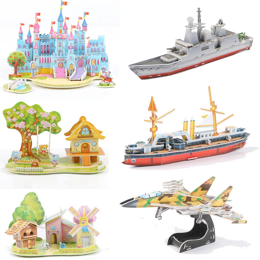 

3D DIY Puzzle Jigsaw Baby toy Kid Early learning Castle Construction pattern gift For Children Brinquedo Educativo Houses D19