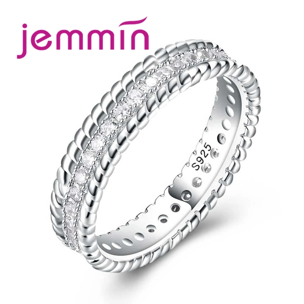

Wedding Gift For Women Bridal Pave Clear Crystal Cubic Zircon Finger Rings Four Sizes Simple Splendid 925 Sterling Silver