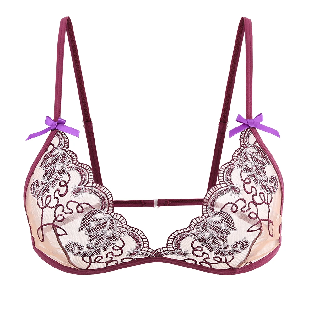 Women's Bra Set with Deep V-Gathering, Non-Steel Bracket, Thin Lace Embroidery Patterns image 3