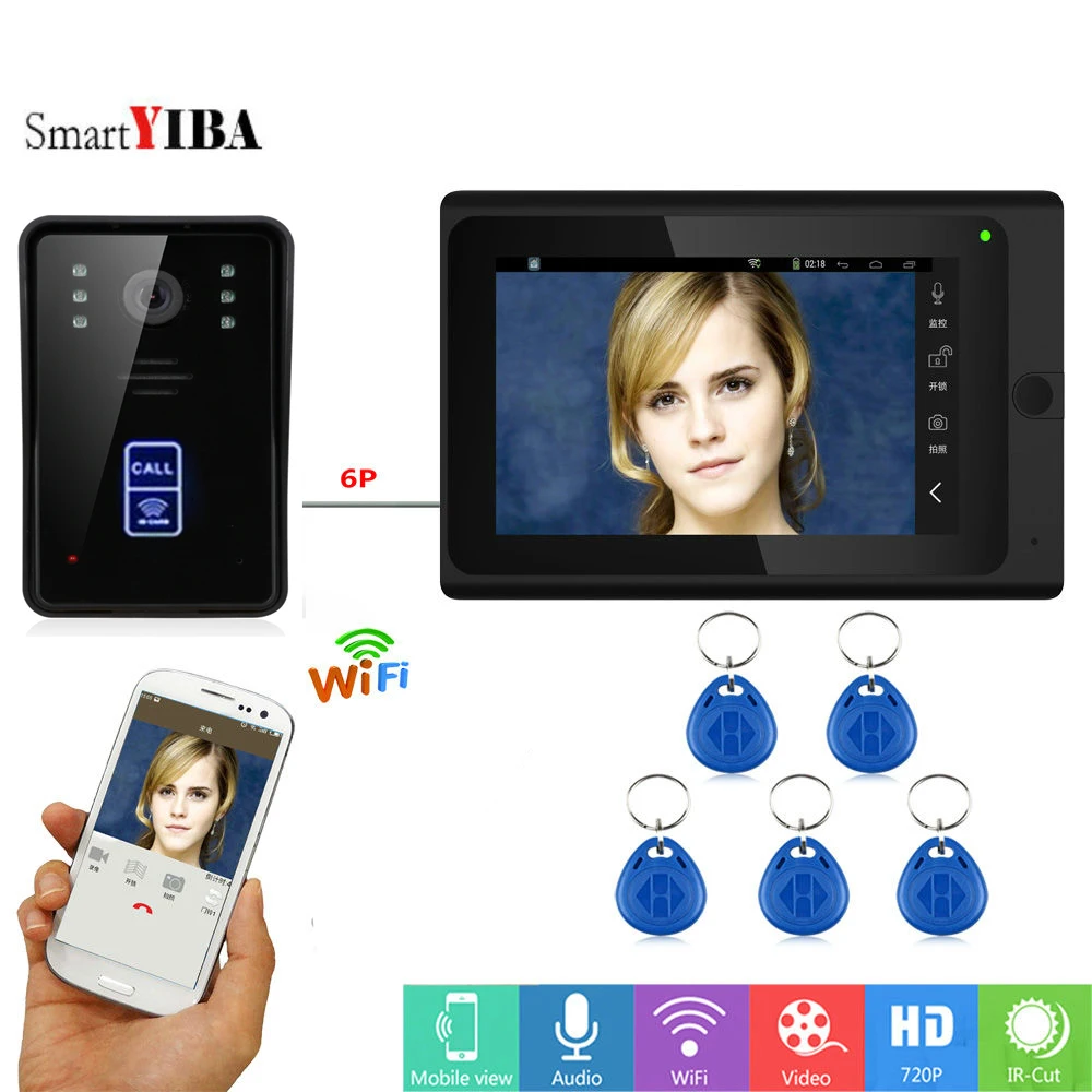 

SmartYIBA WIFI Wireless Video Visual Door Phone Doorbell Intercom Camera System With 7 Inch Monitor RFID ID Card Android IOS APP