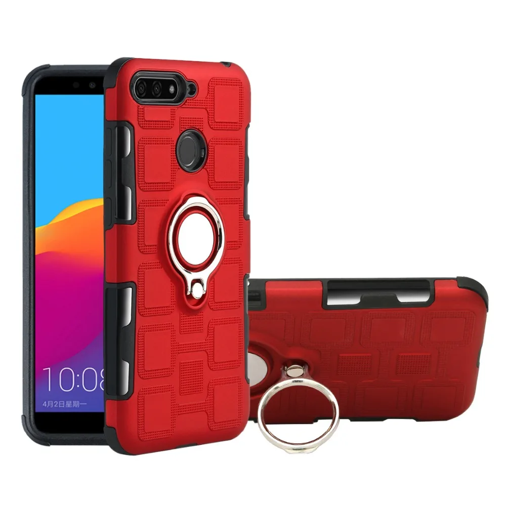 For Funda Huawei Y6 2018 Case Hybrid with Finger Ring Holder Kickstand Fit Magnetic Car Mount Cover for |