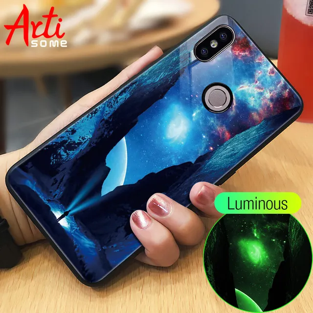 Luminous Case For Xiaomi Redmi Note 5 6 Global Pro 4X 5 Plus 6A 6 Pro Case On Xiaomi Mi A1 A2 Soft Edge PC+Glass Back Cover Case
