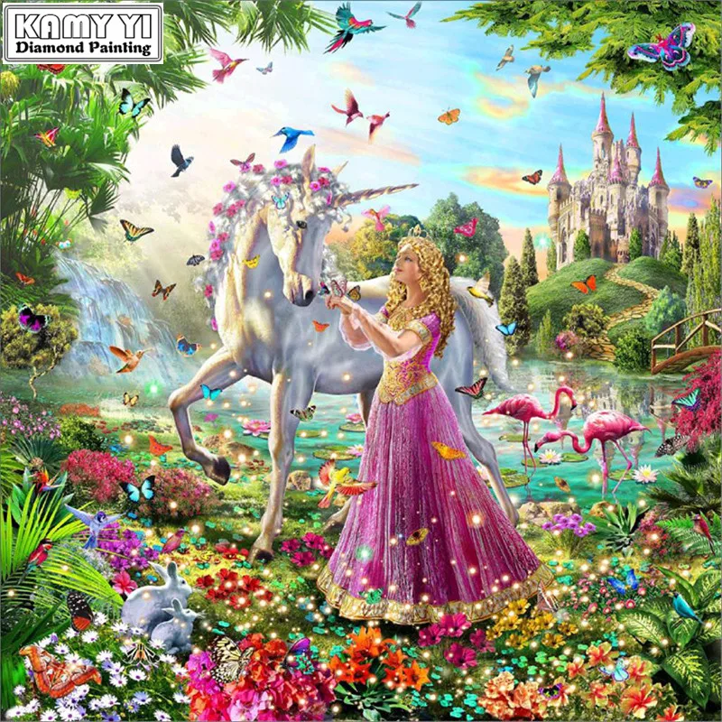 Rhinestone Needlework Patterns DIY 5D Diamond Painting Beauty and unicorn Cross Stitch Mosaic diamond embroidery Home decor LK1 | Дом и сад