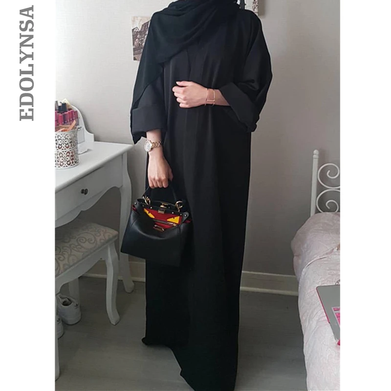 Плюс Размеры Катар ОАЭ халат Eelegant свободные Абаи Кафтан Исламская Мода мусульманское платье Костюмы дизайн женский, черный Дубай Абаи D718