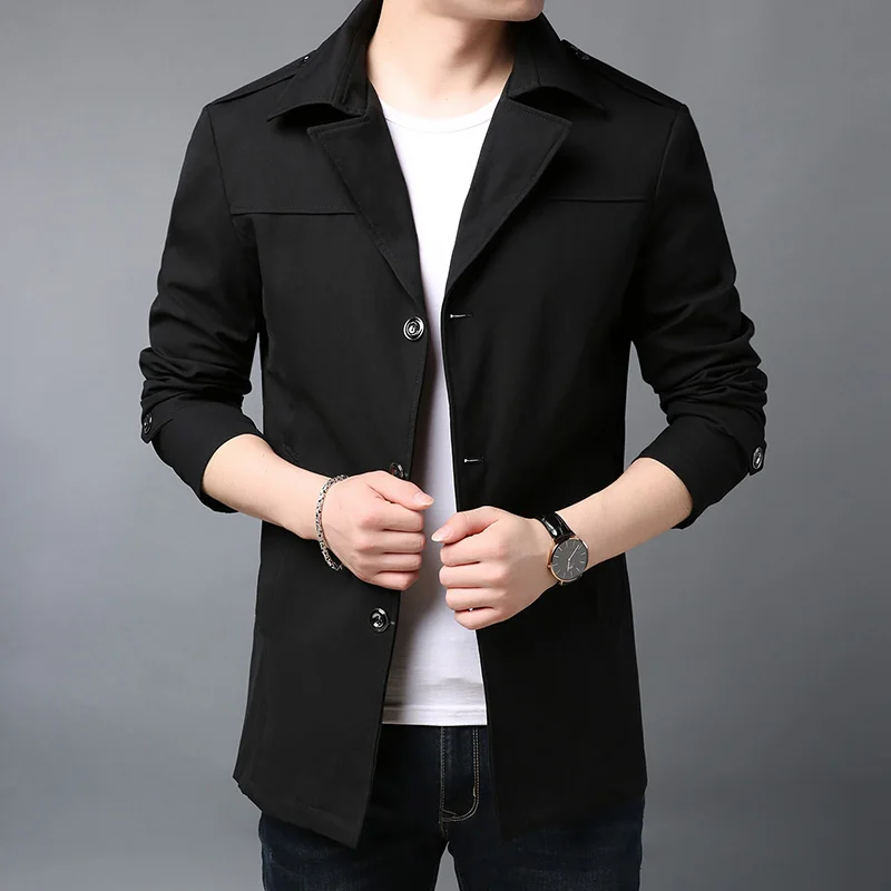 New Fashion Jackets Mens Long Sleeve Outerwear High Street Trend Windbreaker Overcoat Trending Casual Coat Men Clothing - Цвет: Черный