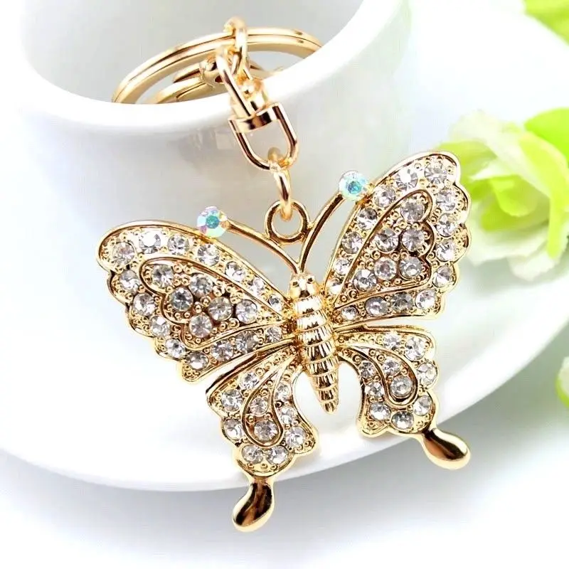 

1 pcs High Quality Rhinestone Butterfly Jewelry Keychain Women Key Holder Chain Ring Car Bags Pendant
