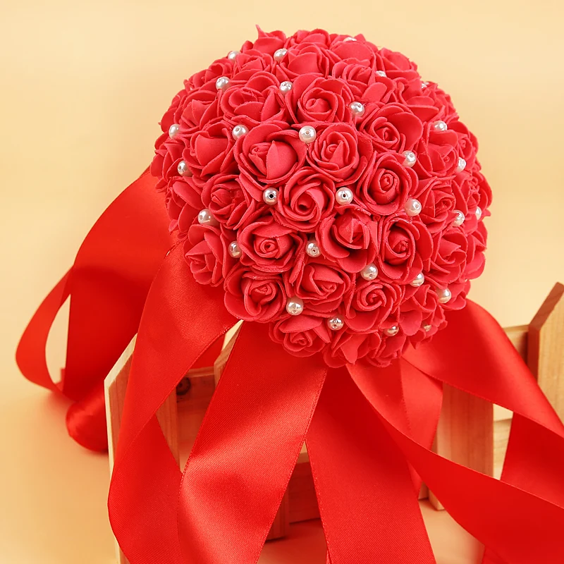Ramos de Novia Романтический белый Букеты свадебные с лентой цветок розы ручной работы Искусственный Свадебный Свадебные аксессуары, букеты
