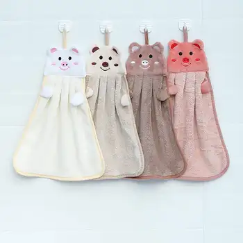 

Kitchen Soft Cartoon Animal Hanging Hand Towel Dish Cloth with Tie Coral Velvet Absorbent Towel for Hands Kitchen used