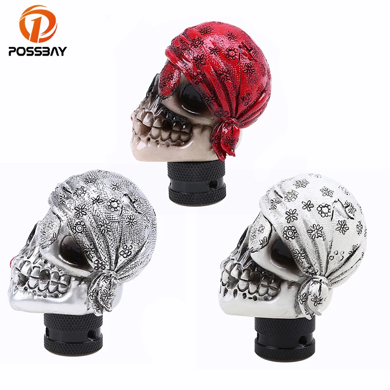 

POSSBAY Red/Gray/White Hat Universal Manual Gear Stick Shift Shifter Lever Knob Resin Skull Head Car Gear Knobs Auto Accessories