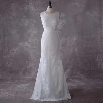 

Mermaid Wedding Dress 2019 Real Photo O-Neck Lace White Ivory Boho Beach Bride Dress Cheap Wedding