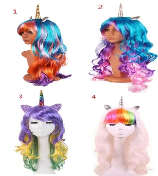 

70cm Unicorn Little Horse Cosplay Wig with Horn for Adults Halloween Christmas Party Supplies DHL Free Ship