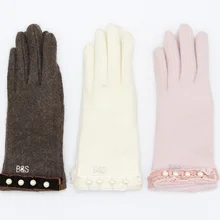 Женские перчатки, мягкие, теплые, простые, вязанные, модные, украшенные бисером, Нескользящие, износостойкие, для улицы, зимние, кроличий мех, варежки, зимние перчатки