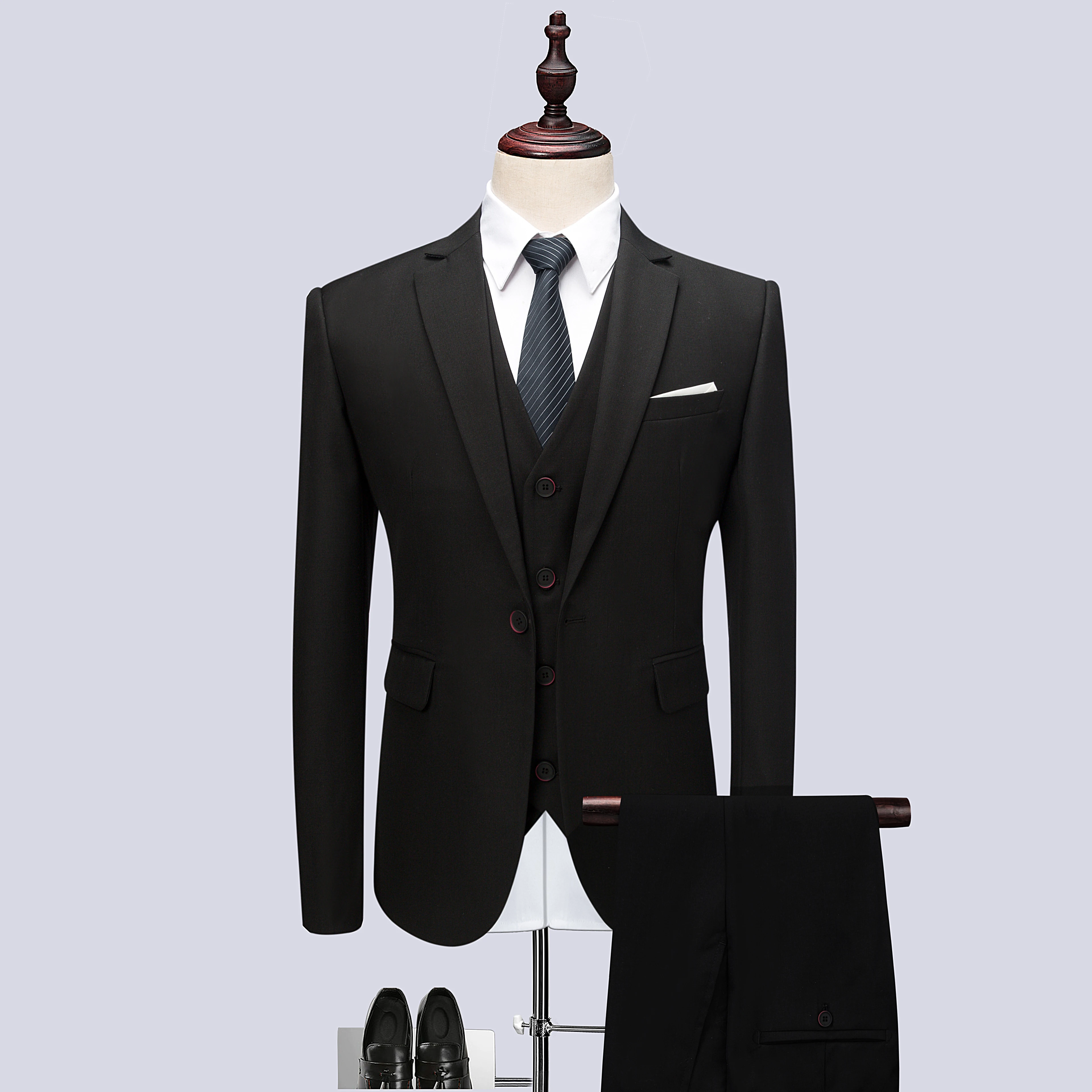 

PAULKONTE 2019 Men's New Black Three Piece Suit Business Formal Interview Clothing Banquet Dinner Dress High End High Quality