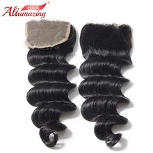 Али удивительные волосы 5x5 кружева свободный волна бразильский Реми натуральные волосы застежка с ребенком волос средней три часть# 1B Цвет