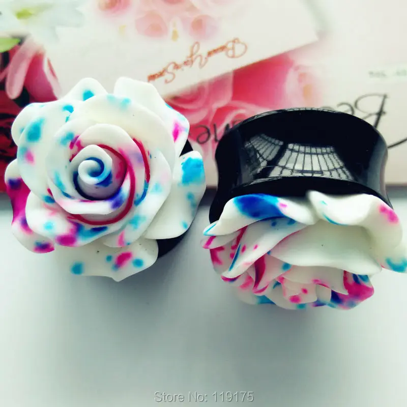 1 Pair Blue Floral Rose Ear Plug Tunnel UV Acrylic Ear Gauge Body Piercing Jewelry Ear Expander