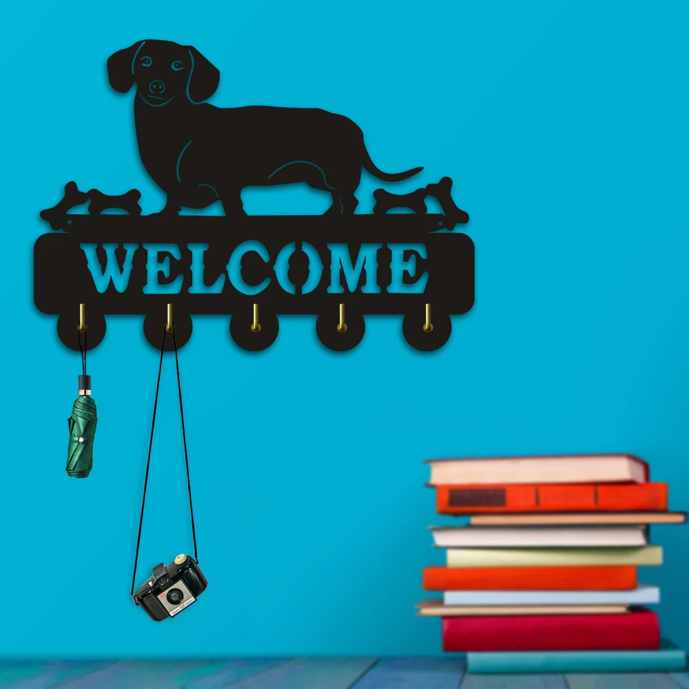 1Piece Dachshund Wall Hook Sausage dog Welcome Animals Hanger Wie Coat Rack Wooden Key Holder Umbrella