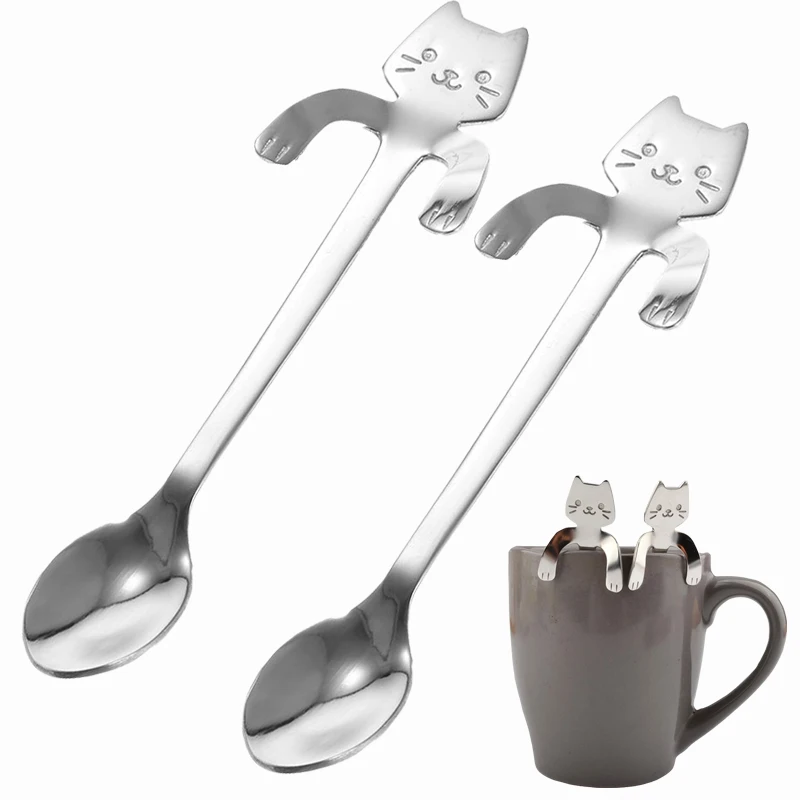1PCS Cute Cat Spoon Long Handle Spoons Flatware Drinking Tools Kitchen Gadget