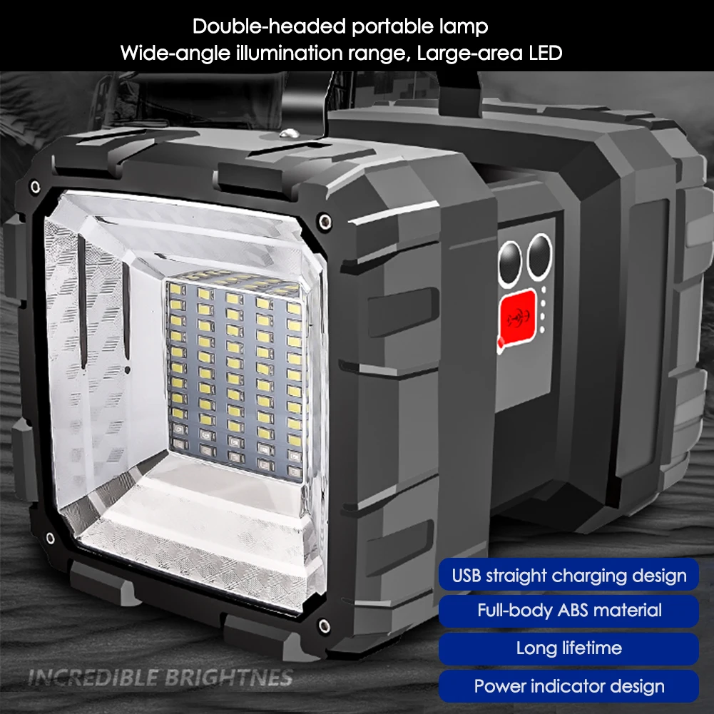 Супер яркий светильник с двойной головкой, поисковый светильник, USB перезаряжаемый портативный уличный аварийный светильник, солнечный рабочий светильник, рыболовный светильник