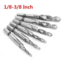 

6pcs/lot 1/8-3/8 Inch HSS Combination Drill Tap Bit Set 1/4 Inch Hex Shank Deburr Countersink Bits