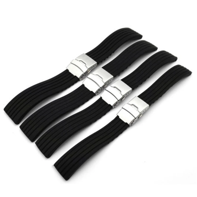 20mm 22mm reloj hombre Silicone Rubber Watch Strap Deployment Buckle Waterproof Band Sport Wrist Sweatband Watch Straps Band