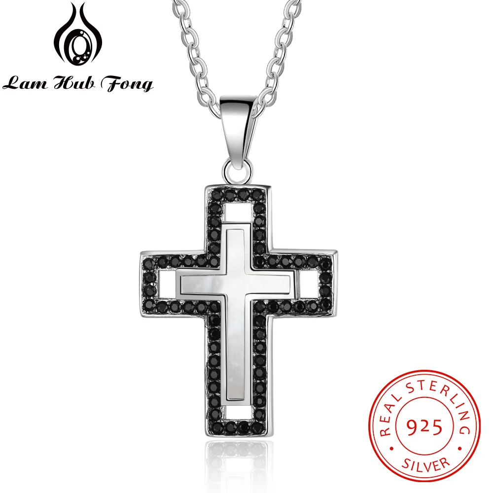 

Black Cubic Zirconia 925 Sterling Silver Cross Necklace S925 Silver Jewelry Women Mother of Pearl Shell Necklaces (Lam Hub Fong)