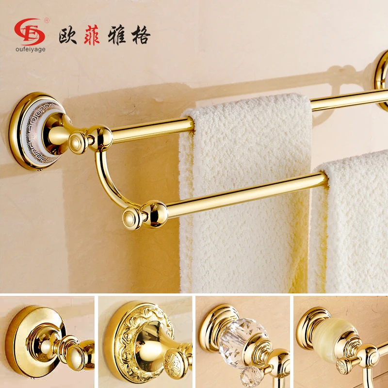 

European Copper Gold Towel Rack Towel Holder 2 Layers Vintage Porcelain Towel Bar Wall Mount Bath Accessories Decoration gm0