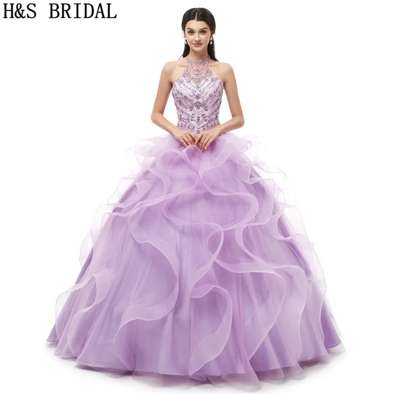 

H&S BRIDAL Halter Lilac Beading quinceanera dresses Ball Gown vestidos de 15 anos quinceanera 2019 Lace Up sweet 16 dresses