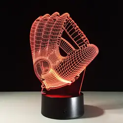 Touch Цвет изменение 3D светодиодный ночник Настроение лампы Бейсбол перчатки акриловые Спальня Освещение украшения Регби перчатки деко