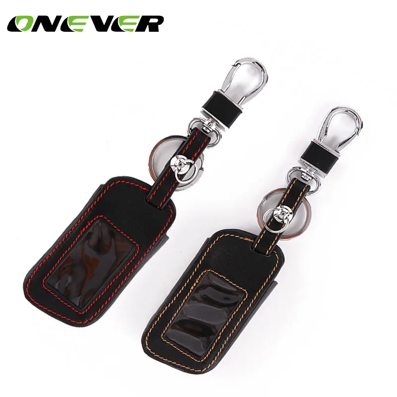 

Onever New A93 Leather Case For Starline A93 A63 Car alarm Remote Controller Keychain Cover Auto Car Key Cover case Leather Case
